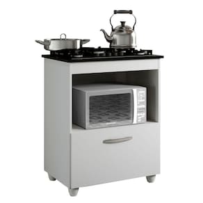 Balcão Para Cooktop 5 Bocas 1 Porta Basculante 1 Nicho Para Micro-ondas Salvia Kaiki Móveis