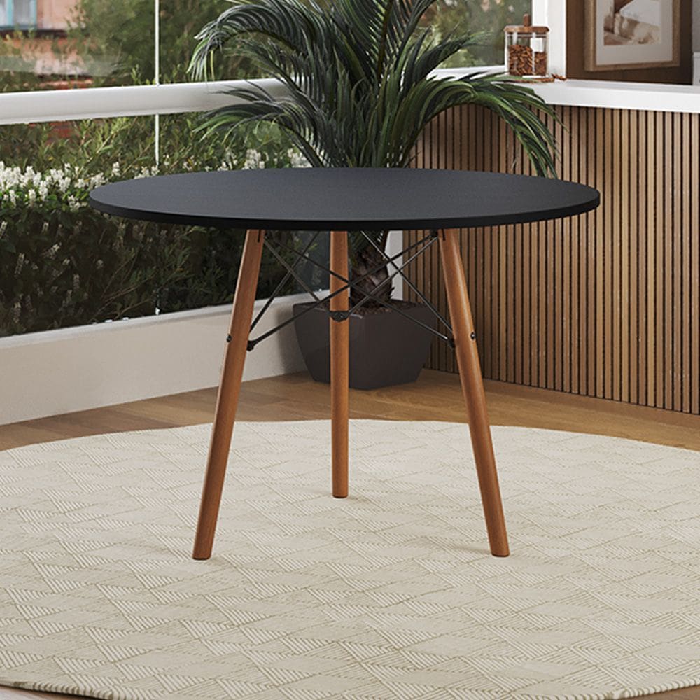 Mesa de Jantar Isabella Redonda 3 Pés em Madeira Tampo 80cm Preto