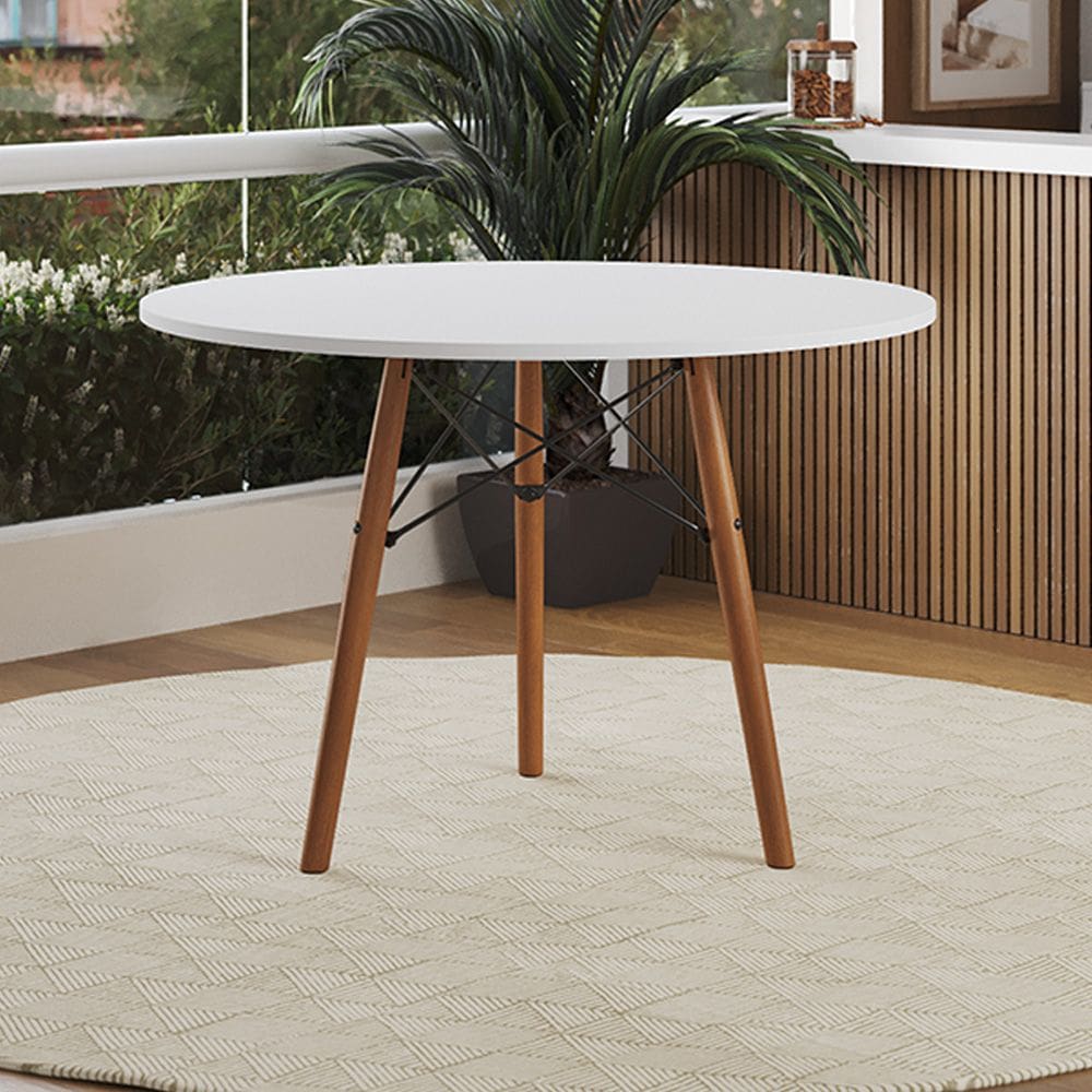 Mesa de Jantar 3 Pés em Madeira Isabella Tampo Redondo 80cm Branco