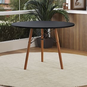 Mesa de Jantar 3 Pés em Madeira Isabella Tampo Redondo 80cm Preto - Casa Prime