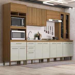 Cozinha Completa com armário, balcão e cristaleira Concept Prime Ipê Cristalo Decibal