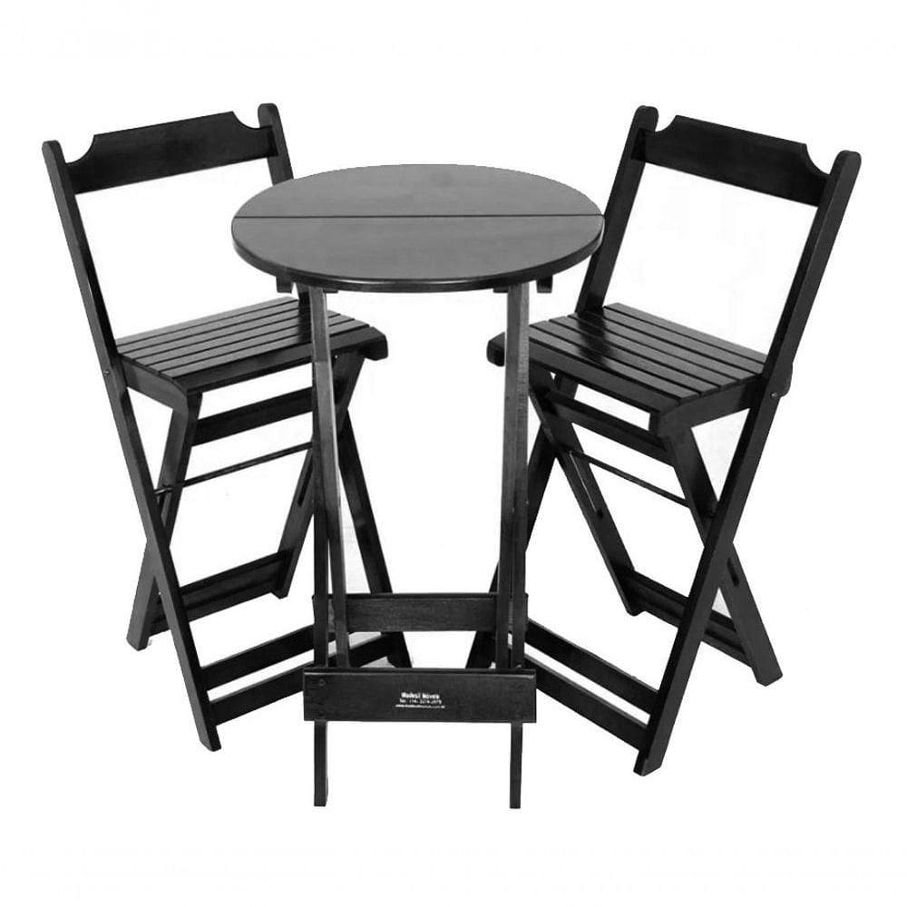 Conjunto Bistrô Dobrável 1 Mesa 2 Cadeirões Madeira Maciça