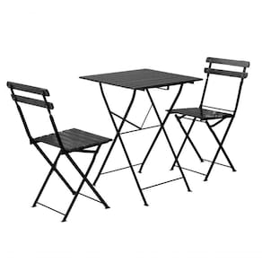 Conjunto Mesa Dobrável 60x60 Cm Com 2 Cadeiras Ferro E Madeira Envernizada Black