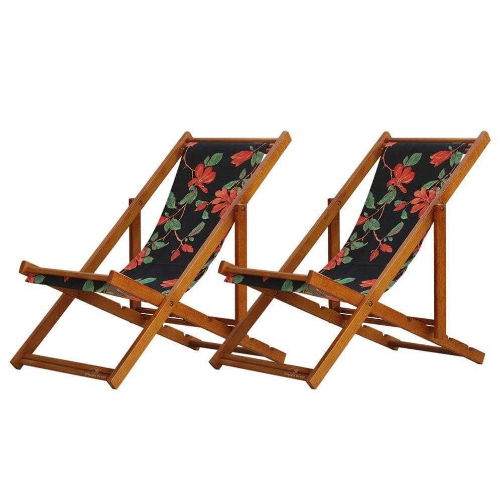Kit 2 Espreguiçadeira Preguiçosa Dobrável Mel Sb-preto Flores