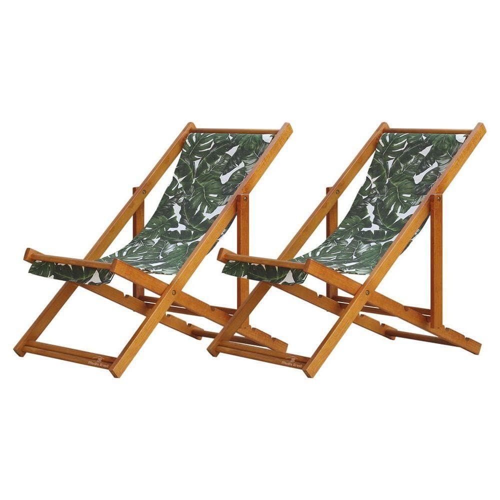 Kit 2 Espreguiçadeira Preguiçosa Dobrável Mel Sb-folhas Verdes