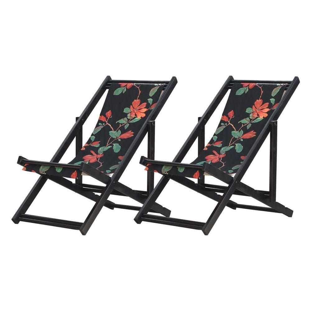 Kit 2 Espreguiçadeiras Dobrável Black Sb-preto Flores