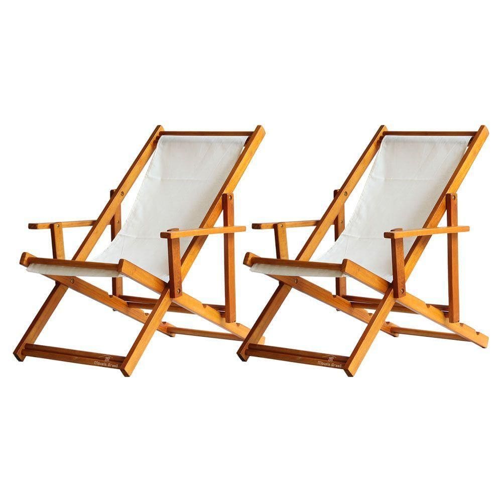 Kit 2 Espreguiçadeira Preguiçosa Dobrável Mel Cb-branco