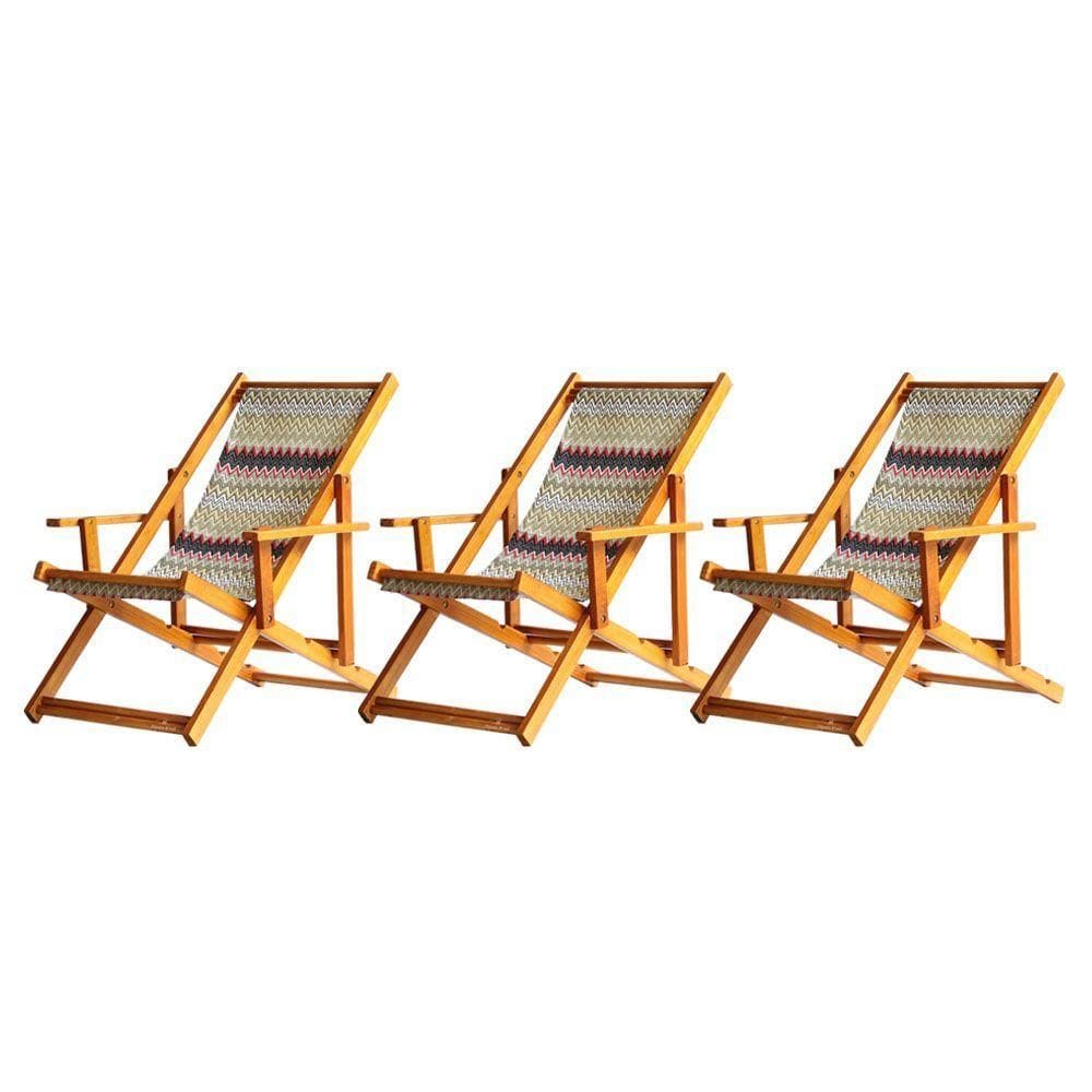 Kit 3 Espreguiçadeira Preguiçosa Dobrável Mel Cb-chevron Vermelho