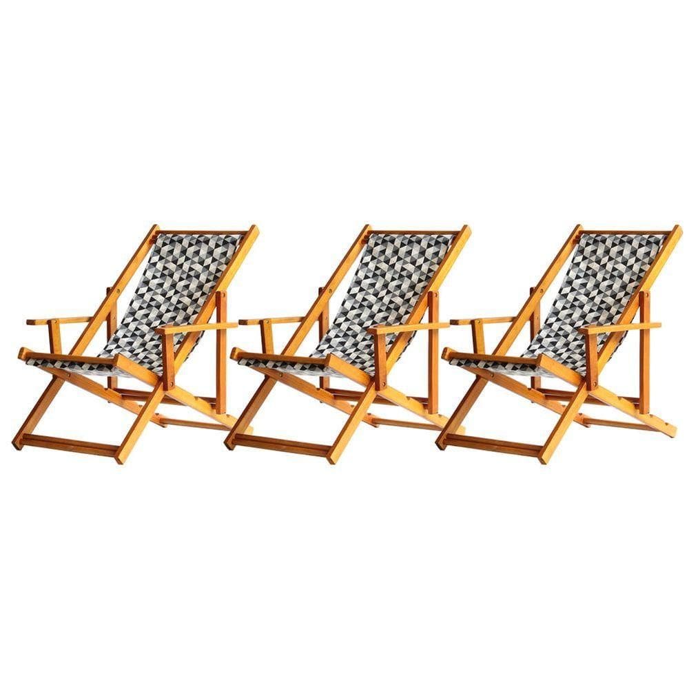 Kit 3 Espreguiçadeira Preguiçosa Dobrável Mel Cb-triang Preto