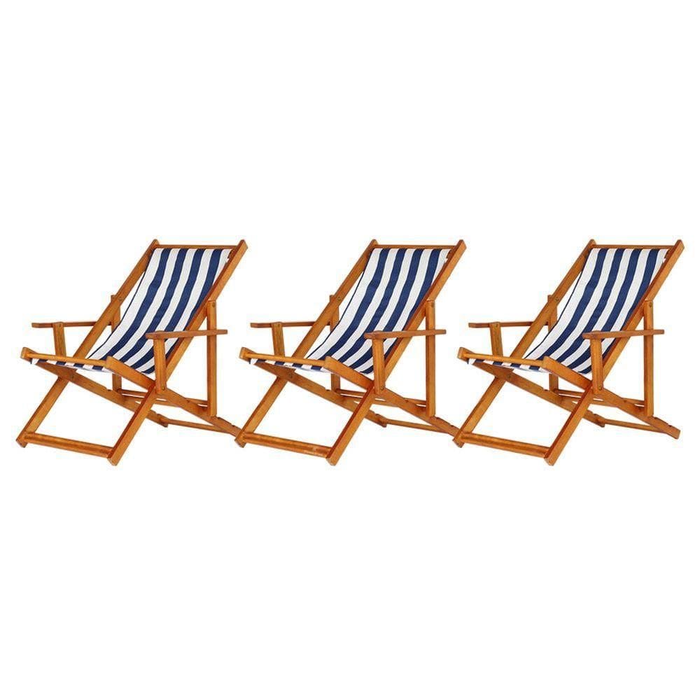 Kit 3 Espreguiçadeira Preguiçosa Dobrável Mel Cb-list Azul-branco