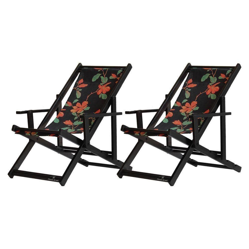 Kit 2 Espreguiçadeiras Dobrável Black Cb-preto Flores