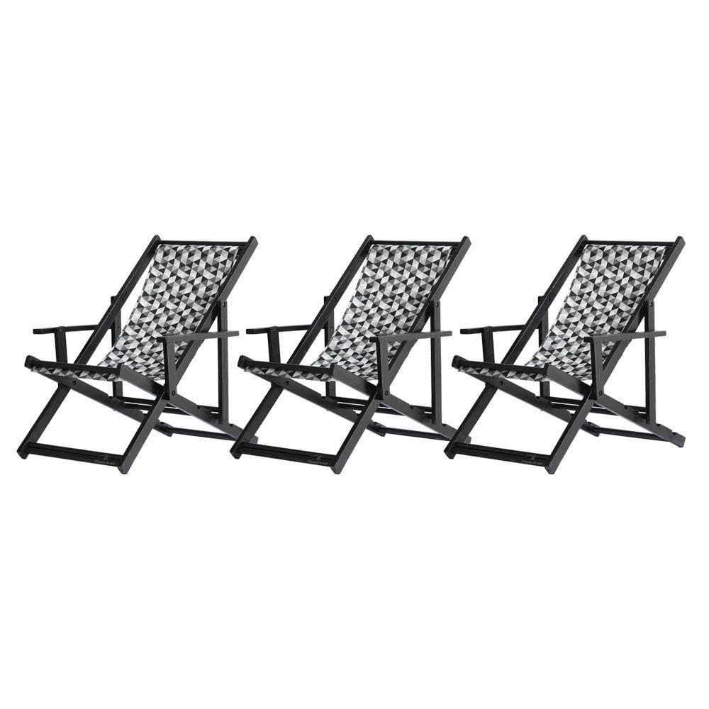 Kit 3 Espreguiçadeiras Dobrável Black Cb-triang Preto