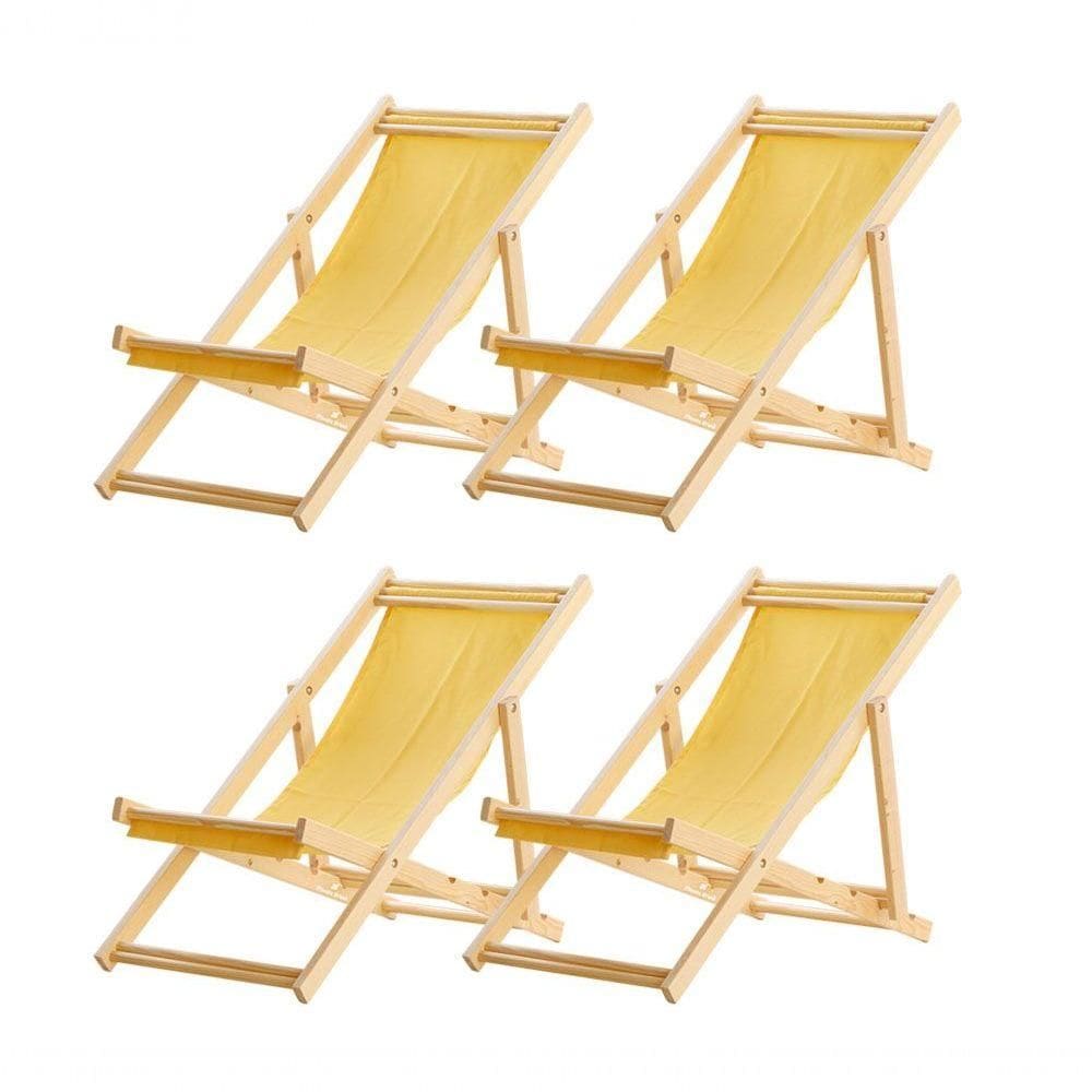 Kit 4 Cadeira Espreguiçadeira Dobrável S-b-amarelo