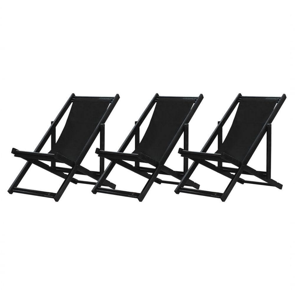 Kit 3 Espreguiçadeiras Dobrável Black Sb-preto
