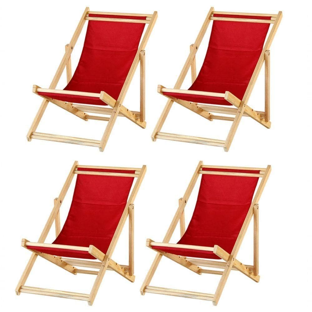 Kit 4 Cadeira Espreguiçadeira Dobrável S-b-vermelho