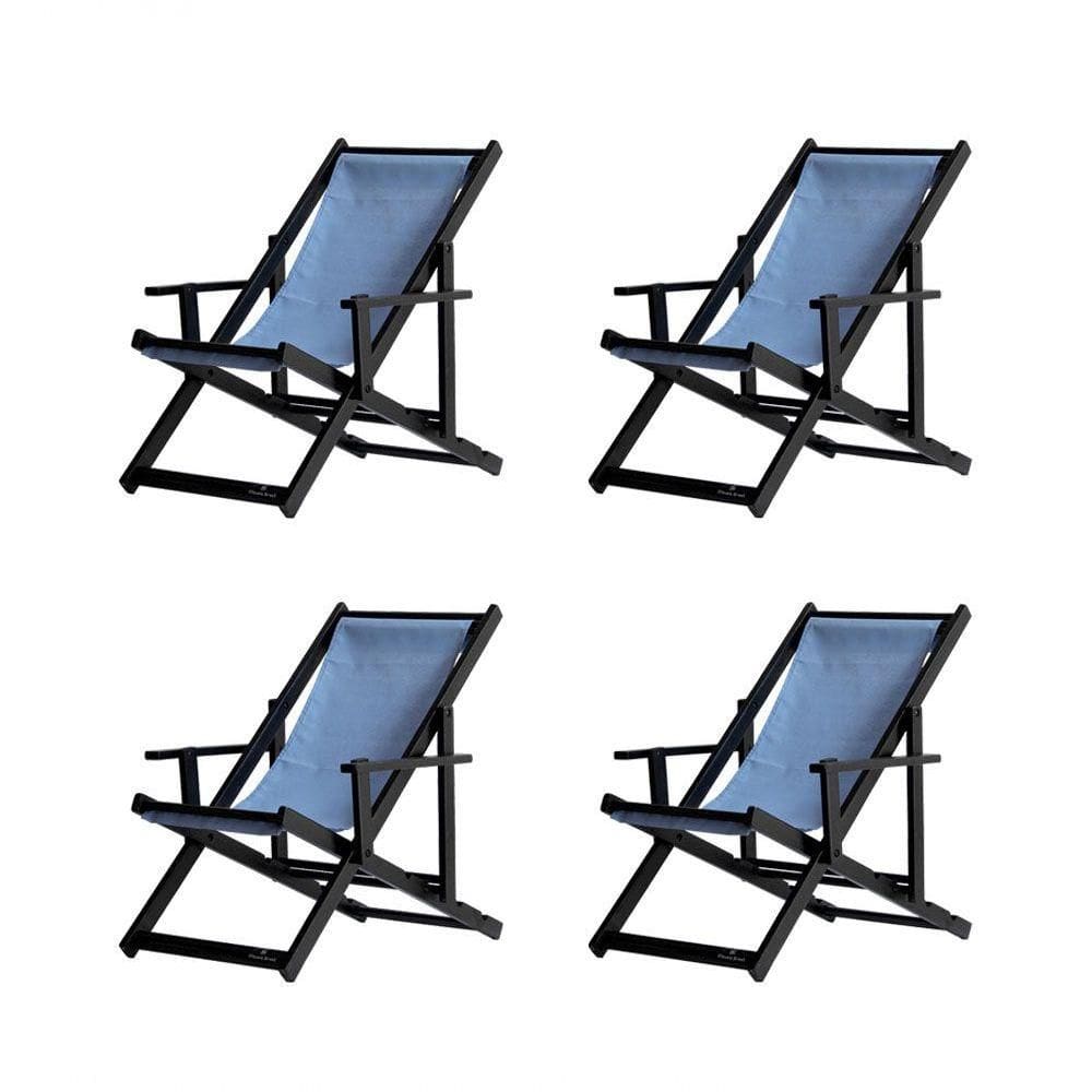 Kit 4 Espreguiçadeiras Dobrável Black Cb-azul