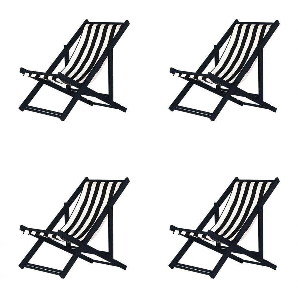 Kit 4 Espreguiçadeiras Dobrável Black Sb-l Preto-branco