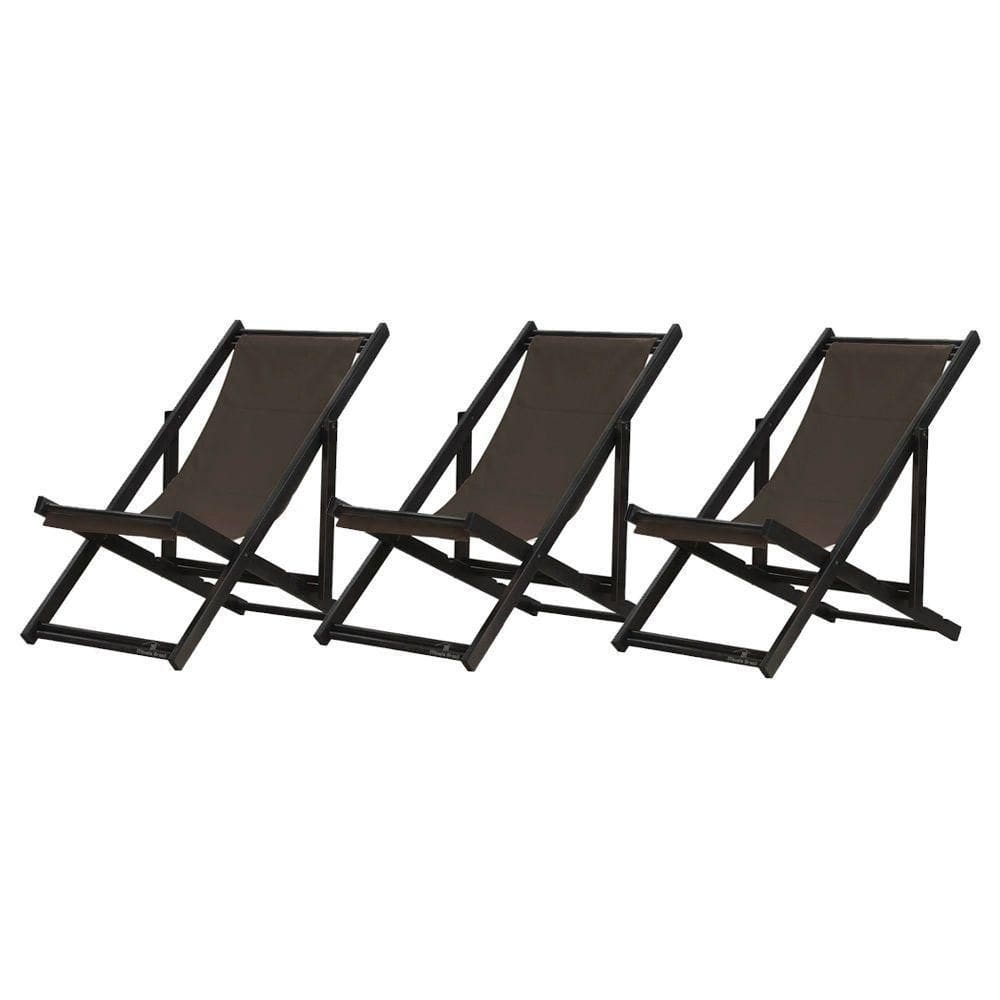 Kit 3 Espreguiçadeiras Dobrável Black Sb-marrom