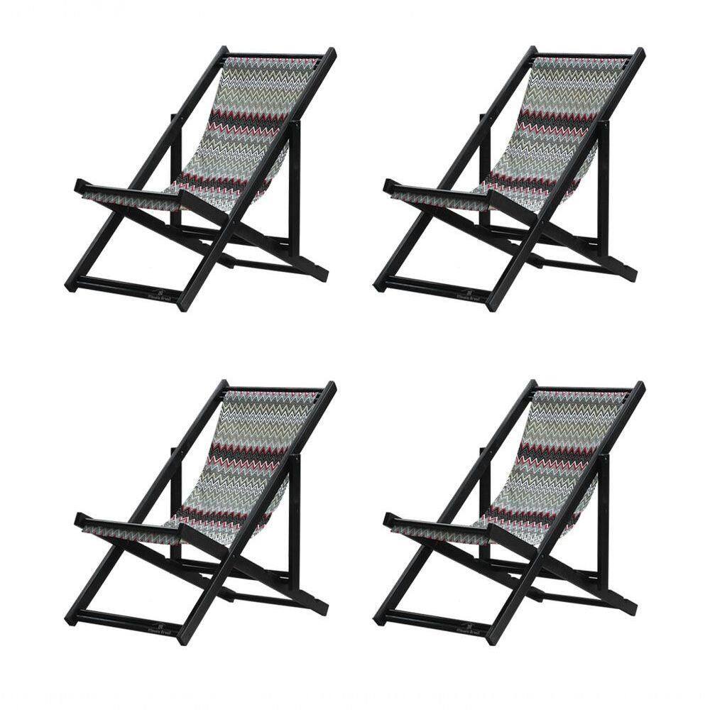 Kit 4 Espreguiçadeiras Dobrável Black Sb-chevron Vermelho