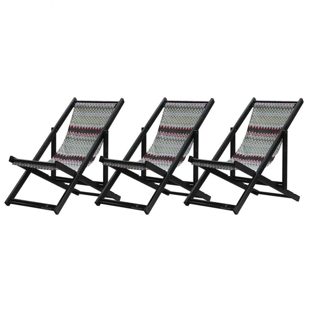 Kit 3 Espreguiçadeiras Dobrável Black Sb-chevron Vermelho