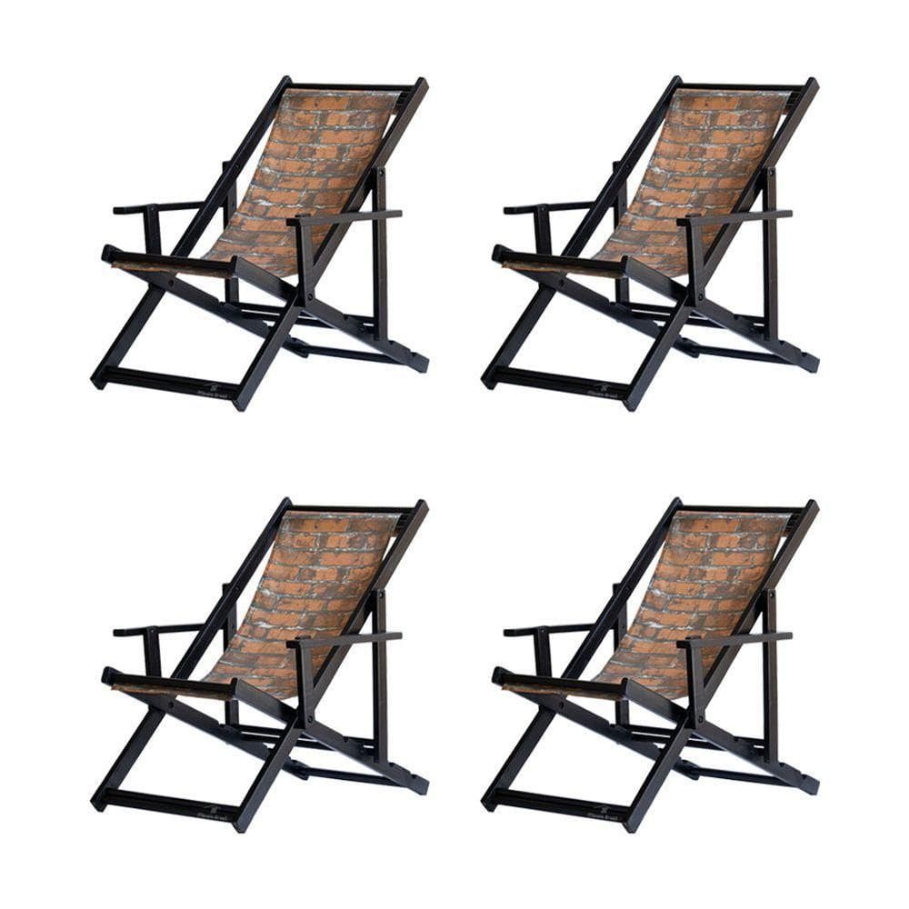Kit 4 Espreguiçadeiras Dobrável Black Cb-tijolo