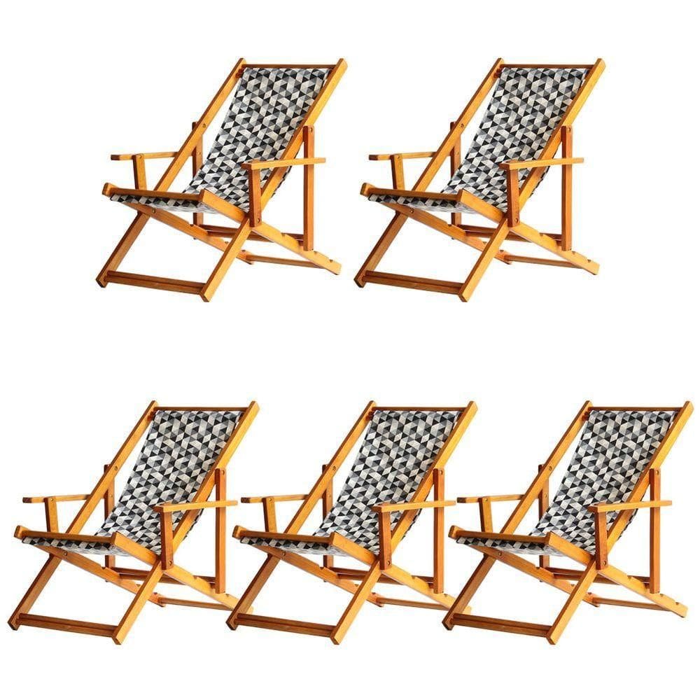 Kit 5 Espreguiçadeira Preguiçosa Dobrável Mel Cb-triang Preto