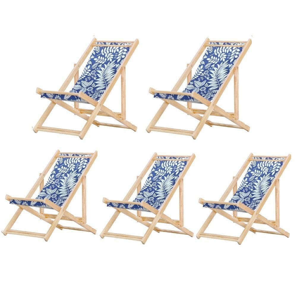 Kit 5 Cadeira Madeira Espreguiçadeira Dobrável Sb-folhas Brancas