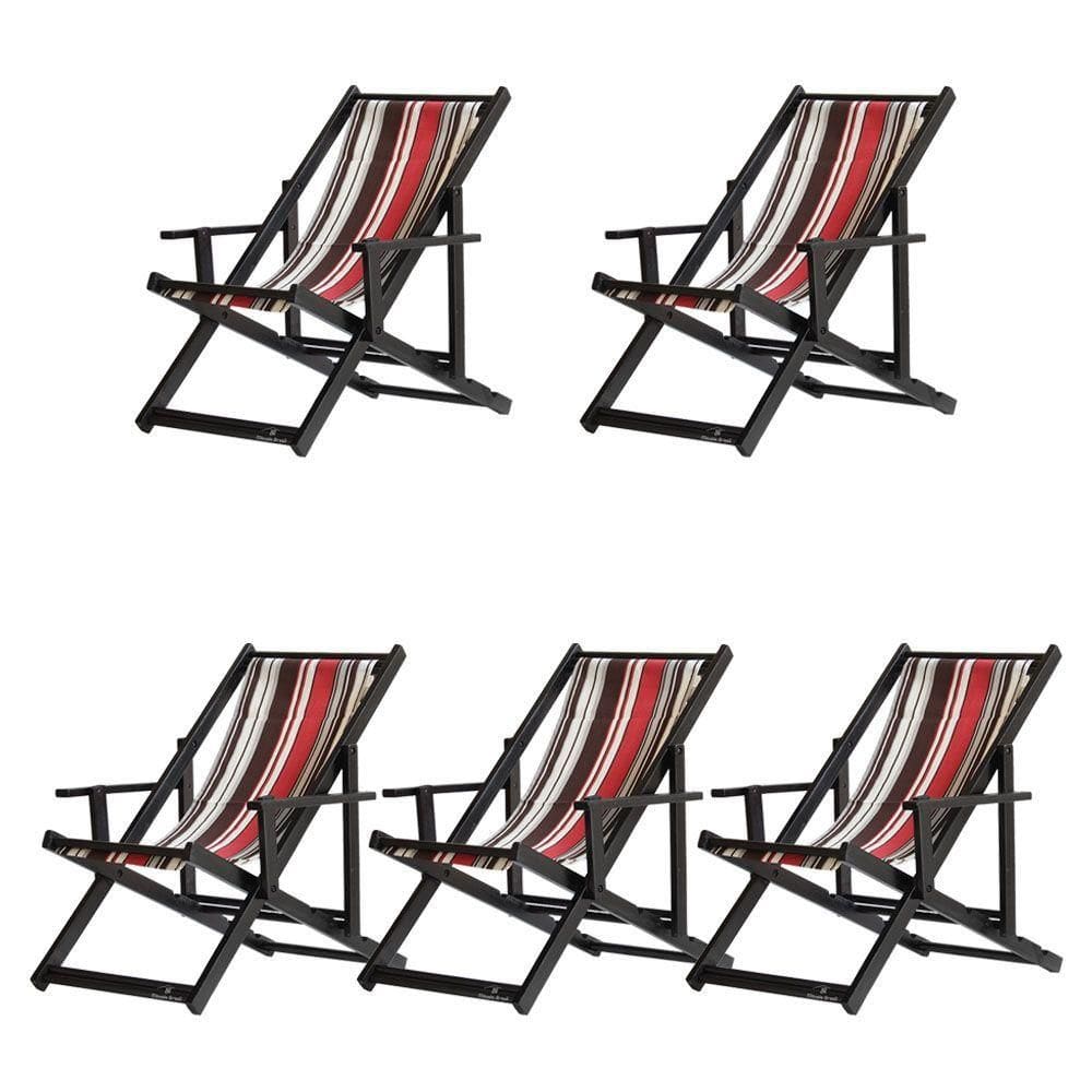 Kit 5 Espreguiçadeiras Dobrável Black Cb-l Marrom-vermelho