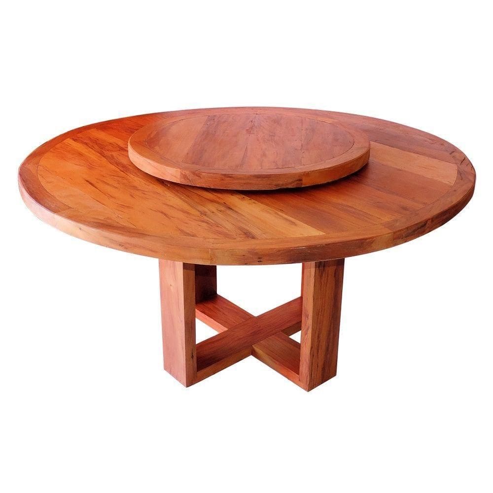 Mesa De Jantar Redonda 1,6 M Madeira Maciça Natural