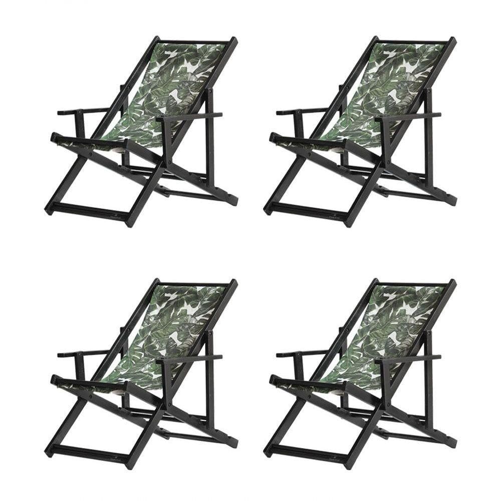 Kit 4 Espreguiçadeiras Dobrável Black Cb-folhas Verdes