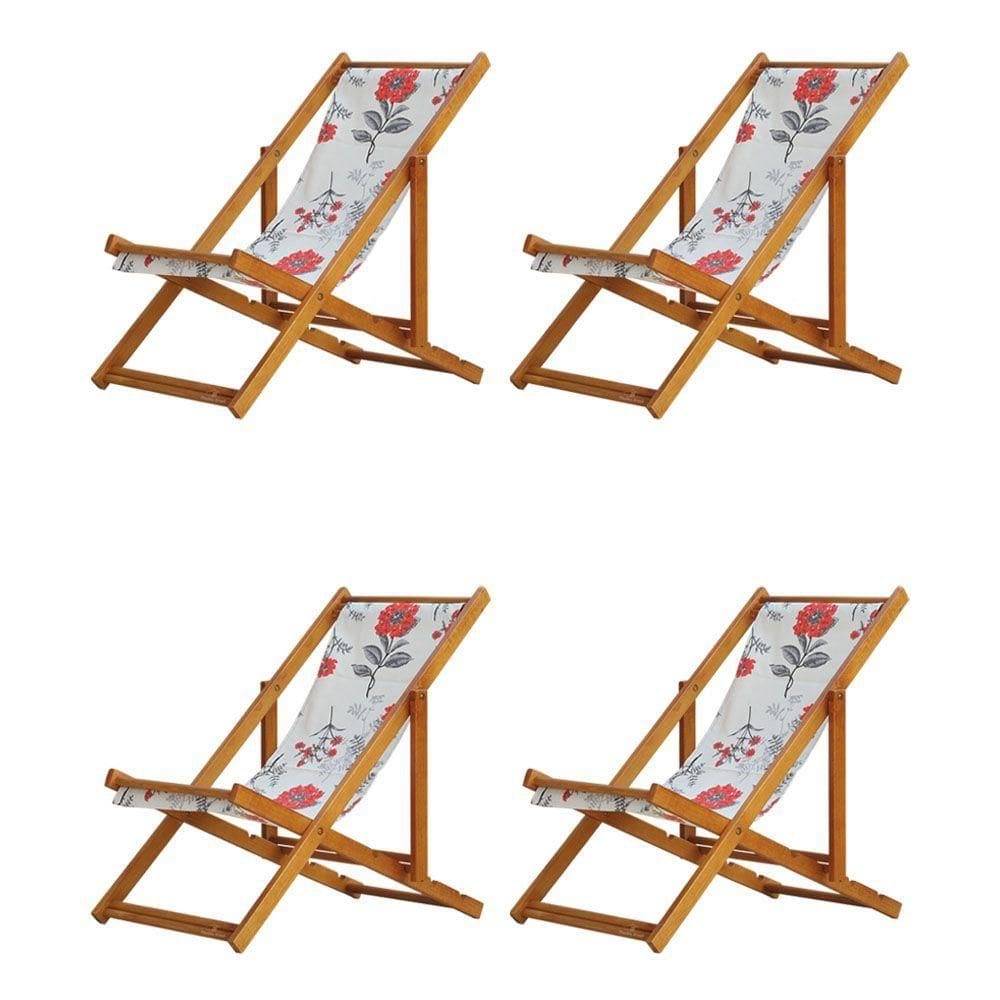 Kit 4 Espreguiçadeira Preguiçosa Dobrável Mel Sb-cinza Floral