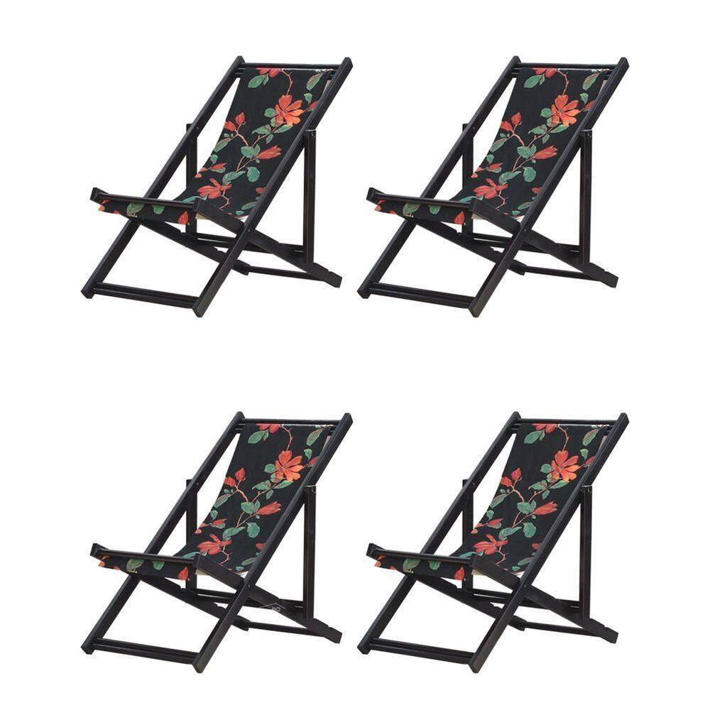 Kit 4 Espreguiçadeiras Dobrável Black Sb-preto Flores