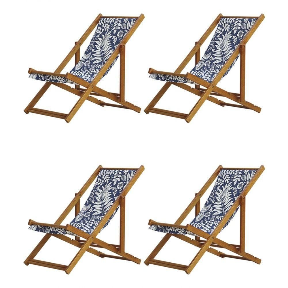 Kit 4 Espreguiçadeira Preguiçosa Dobrável Mel Sb-folhas Brancas