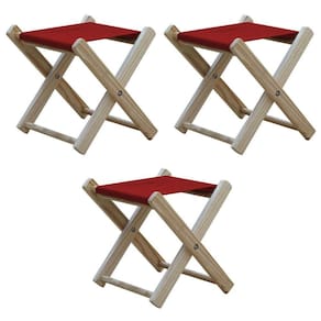 Kit 3 Banquinho De Madeira Banqueta Pescador-vermelho
