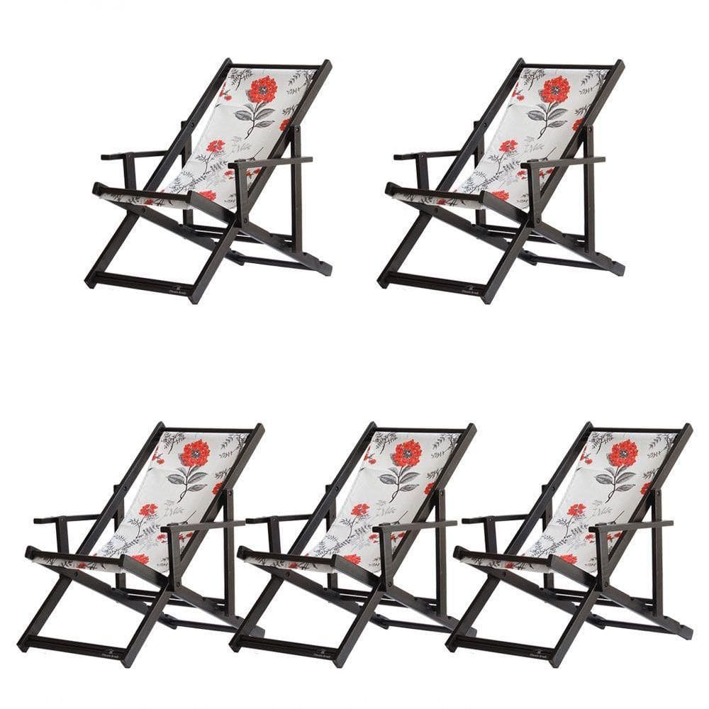 Kit 5 Espreguiçadeiras Dobrável Black Cb-cinza Floral