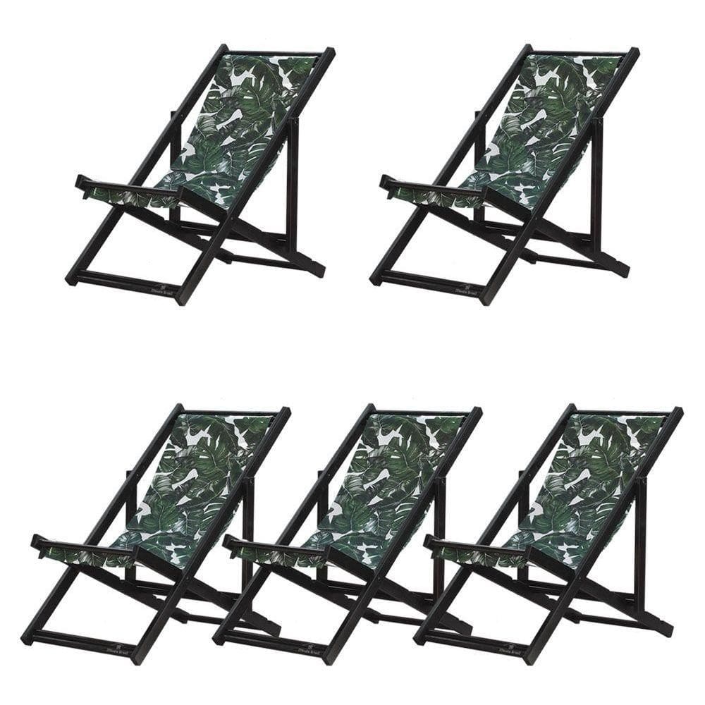 Kit 5 Espreguiçadeiras Dobrável Black Sb-folhas Verdes