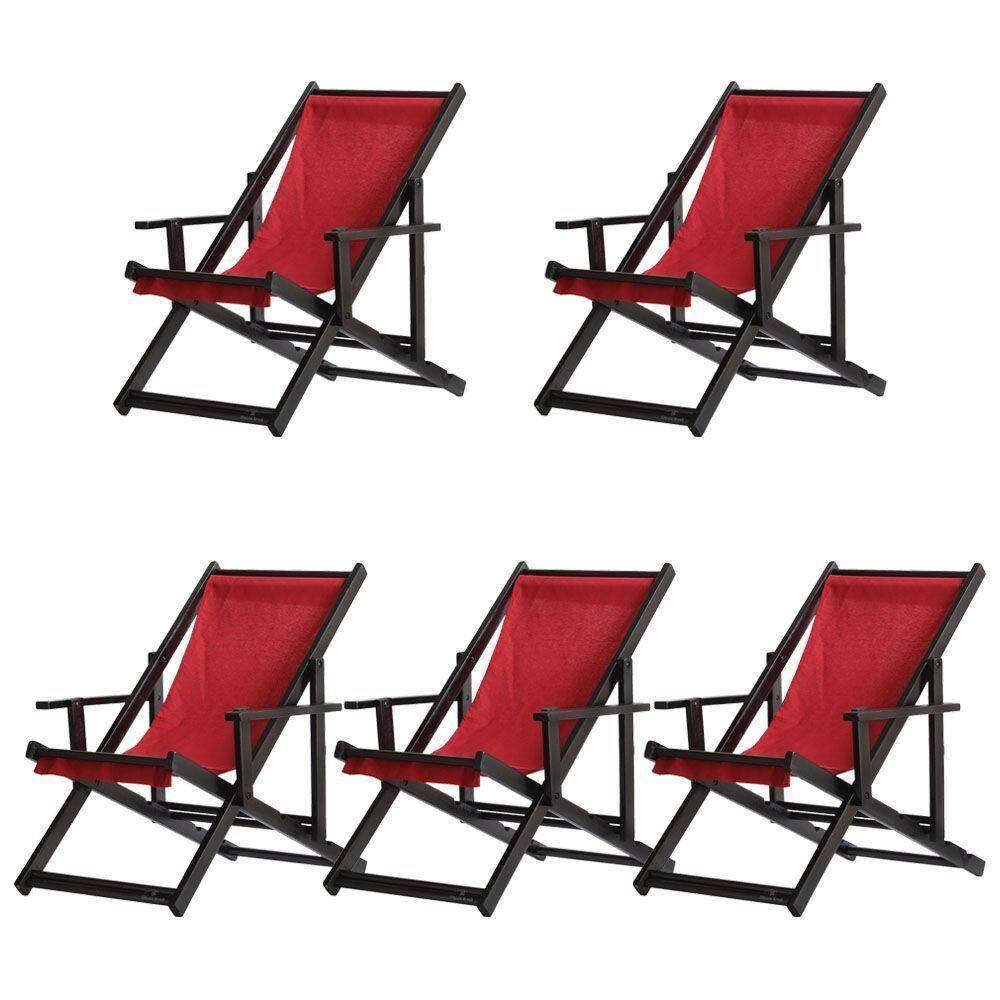 Kit 5 Espreguiçadeiras Dobrável Black Cb-vermelho
