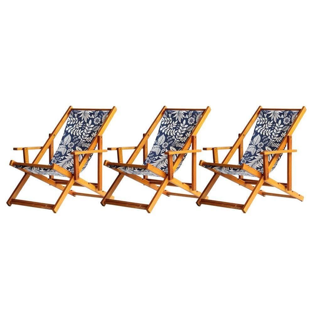 Kit 3 Espreguiçadeira Preguiçosa Dobrável Mel Cb-folhas Brancas