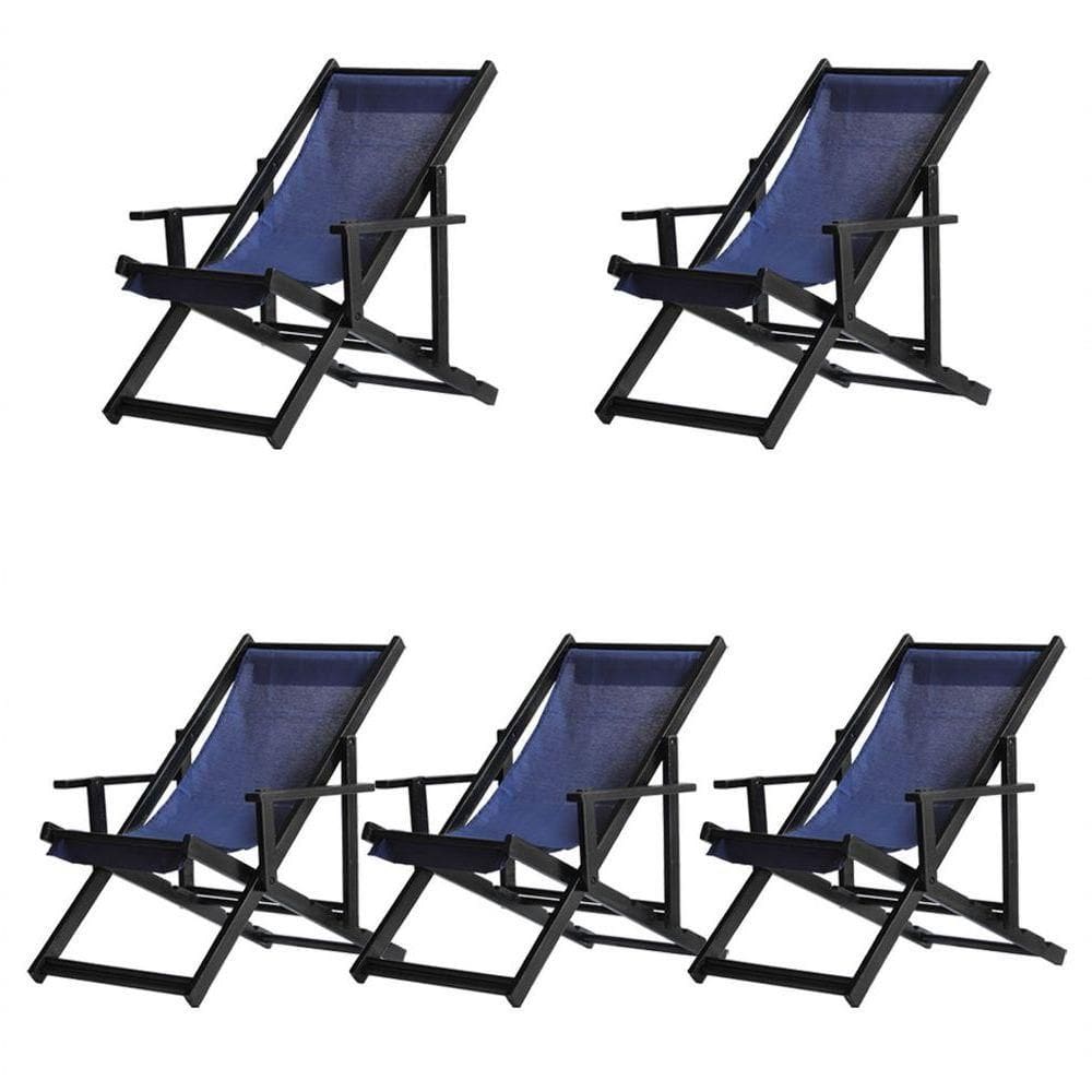 Kit 5 Espreguiçadeiras Dobrável Black Cb-azul Marinho