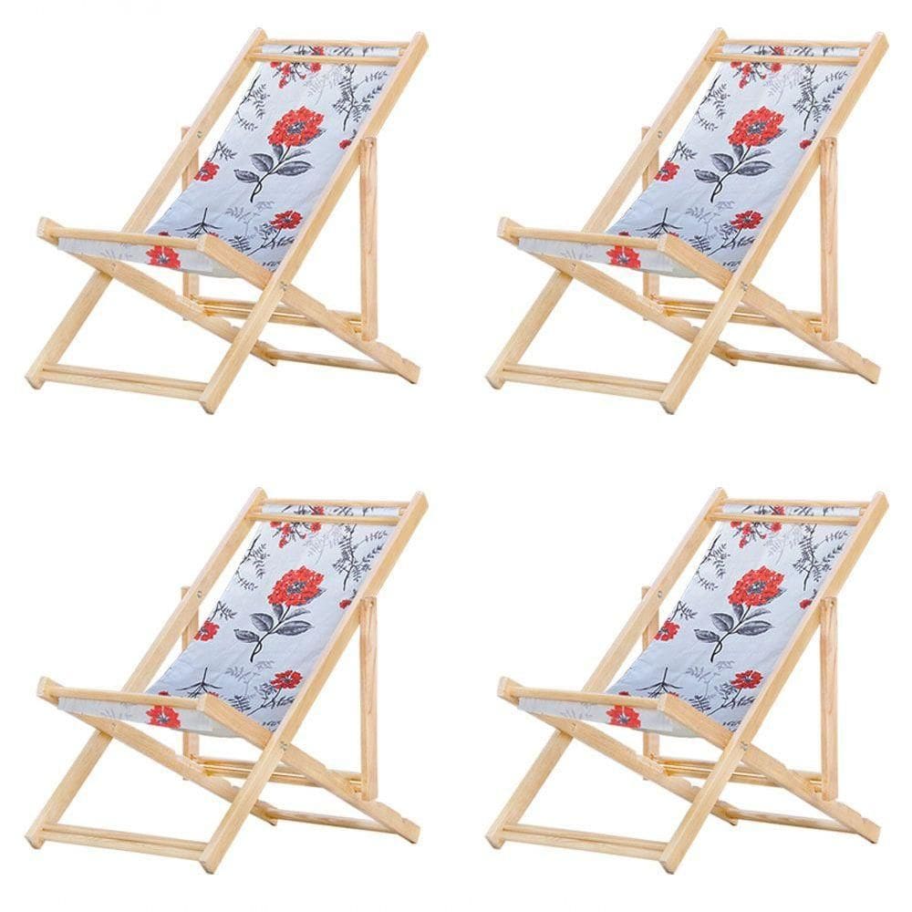 Kit 4 Cadeira Espreguiçadeira Dobrável S-b-cinza Floral