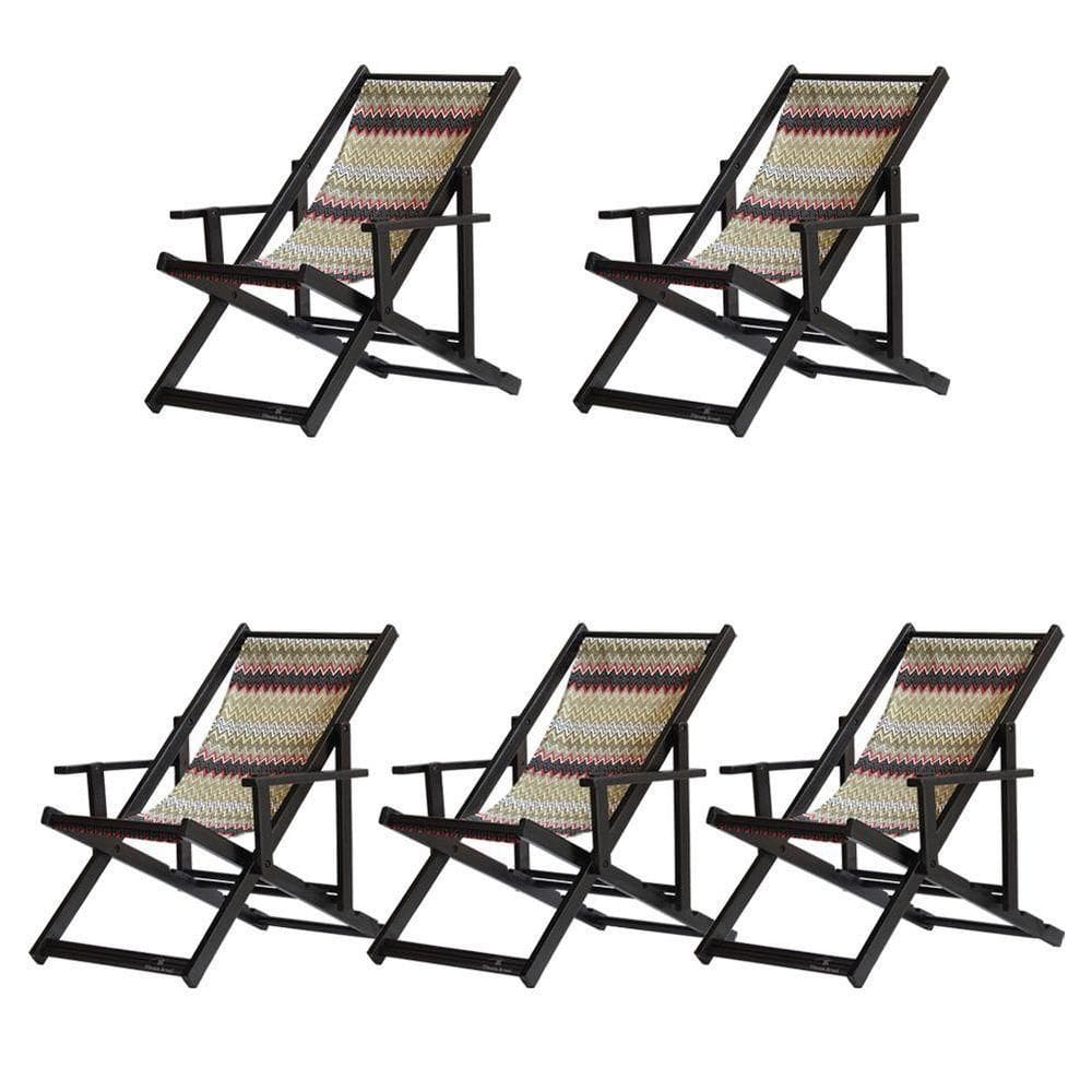 Kit 5 Espreguiçadeiras Dobrável Black Cb-chevron Vermelho