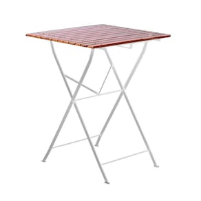Mesa Dobrável 60 X 60 Cm Em Ferro E Madeira Maciça Envernizada - Branca