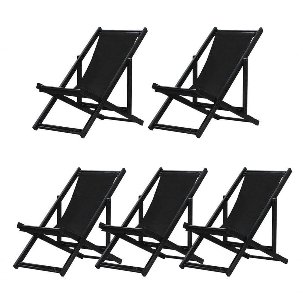 Kit 5 Espreguiçadeiras Dobrável Black Sb-preto