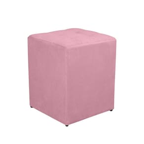 Puff Quadrado Decorativo Suede Rosa Bebe