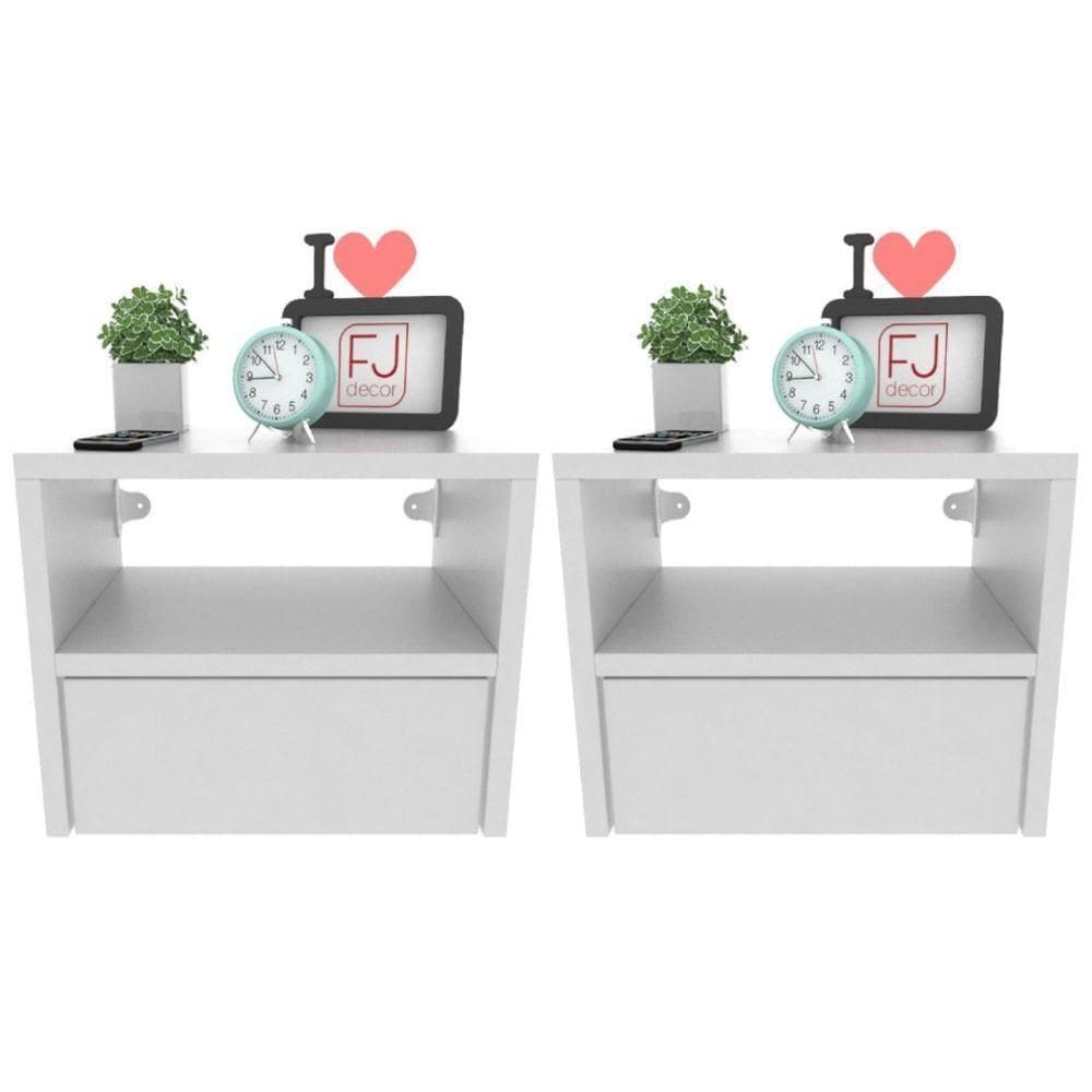 Kit 2 Mesas De Cabeceira Suspensa 30 Cm Com Gaveta Mdf Branco