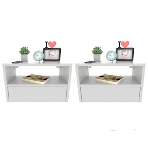 Kit 2 Mesas De Cabeceira Suspensa 40 Cm Com Gaveta Mdf Branco