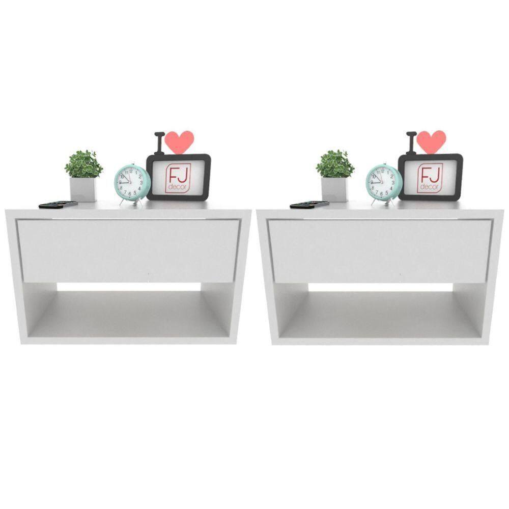 Kit 2 Mesas De Cabeceira Suspensa 1 Gaveta 40 Cm Mdf Branco