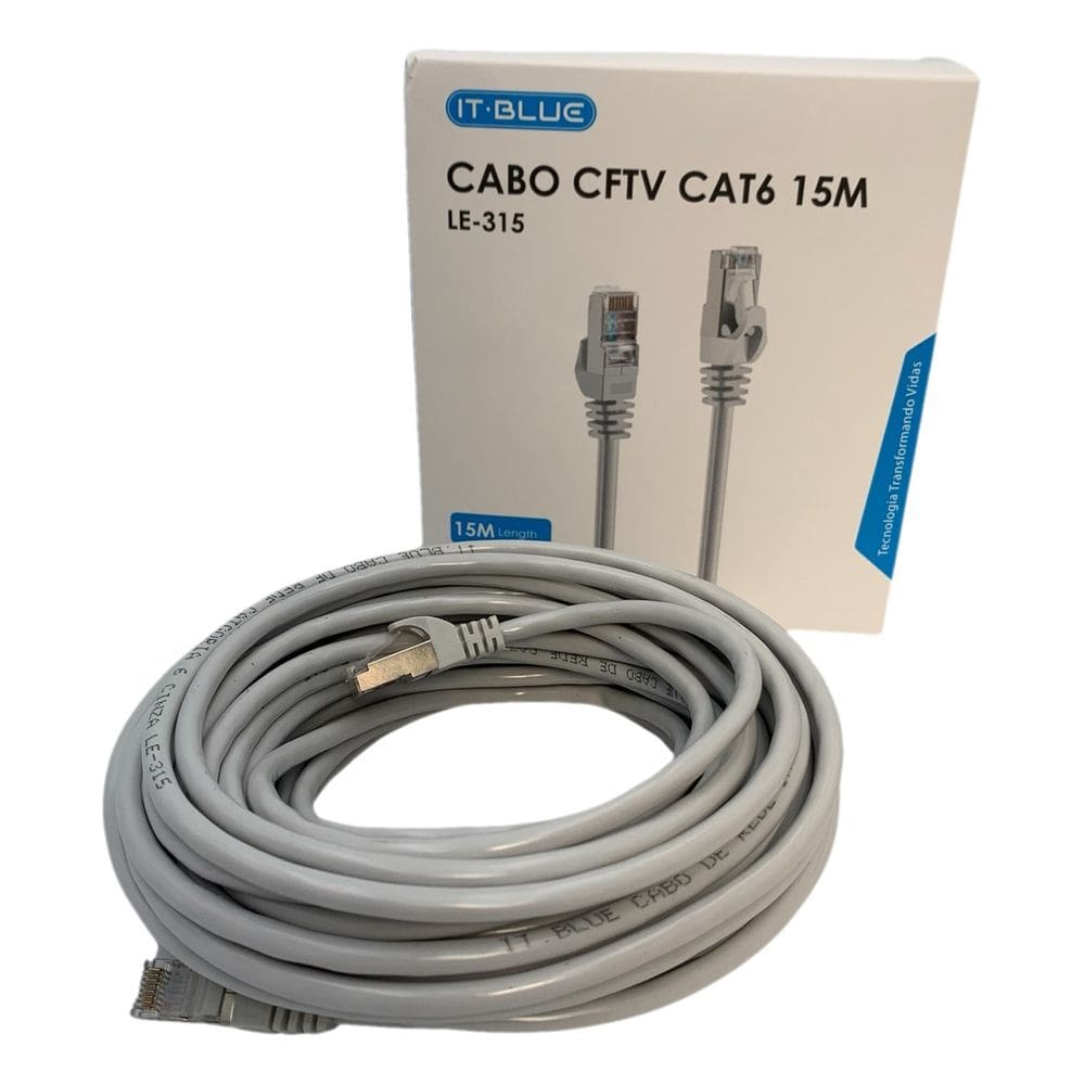 Cabo CFTV conexão RJ45 Cat6 de 15 metros transmissão estável conector banhado em ouro LE-315