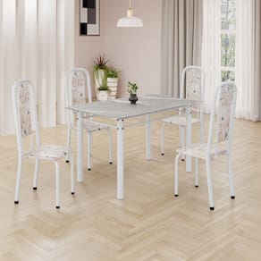 Conjunto de Mesa Retangular 120x75cm Tampo Granito Topázio 4 Cadeiras Lavínea Botanic Bege / Branco