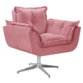 Poltrona Opala Giratória Alumínio Suede Rosa